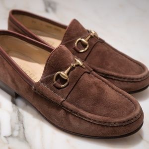 Vintage Gucci Women's Brown Suede Horsebit Loafer